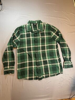 Volcom Green and White Plaid Button-Down Shirt Size XXL Skater Oversized